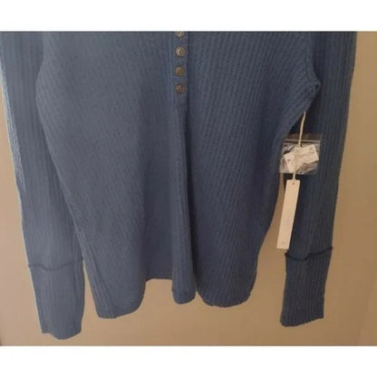Caslon Women's High Cuff Henley XS Blue Ensign NWT Thermal Inside Out Seams