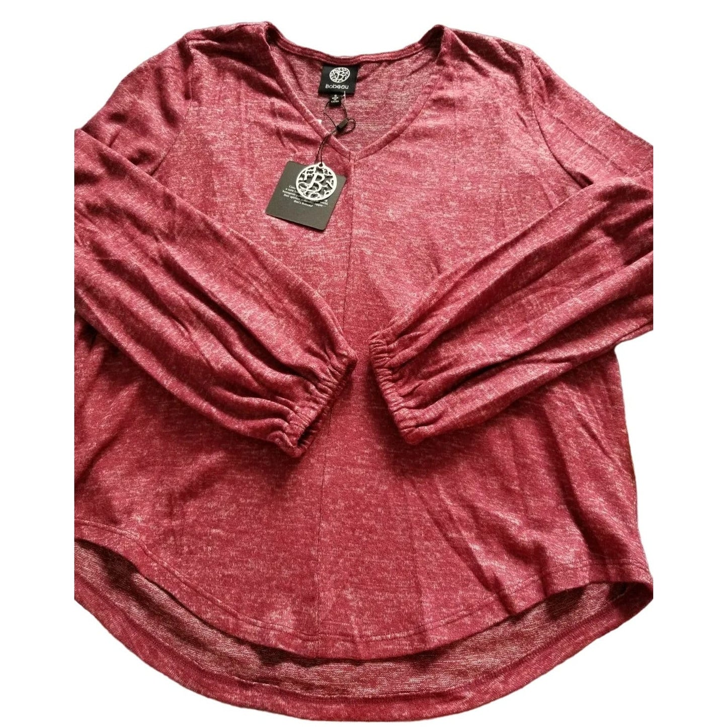 Bobeau Marled Babydoll V-Neck Pullover Top Size Medium in Windsor Wine NWT