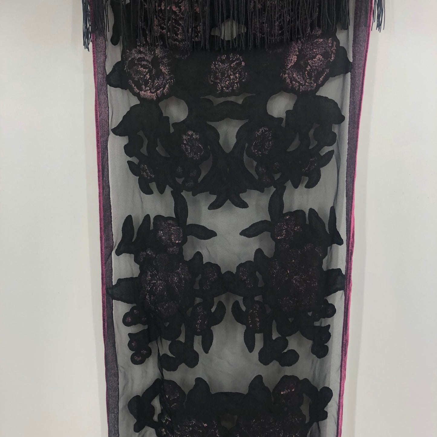International Concepts Womens Scarf Floral Embroidered Lace Details Black Red OS