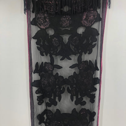 International Concepts Womens Scarf Floral Embroidered Lace Details Black Red OS