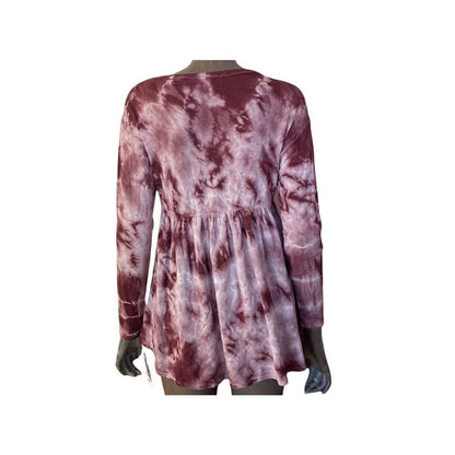 Baea Tie Dye Coco/Burgundy Medium NEW Peplum Babydoll Flowy Soft Stretchy Top