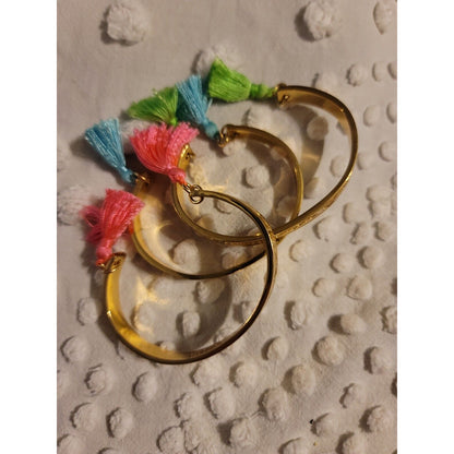 SET of 3 Lilly Pulitzer Tassel Cuff Bracelets Pink Blue Green Tassels Gold Tone