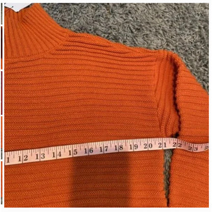 Topshop Womens Ribbed Sweater Pullover Sz 4 Orange Long Sleeves Mock Neck NEW