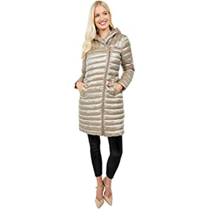 Via Spiga Packable Hooded Down Quilted Puffer Parka Coat Jacket Moonstone Small
