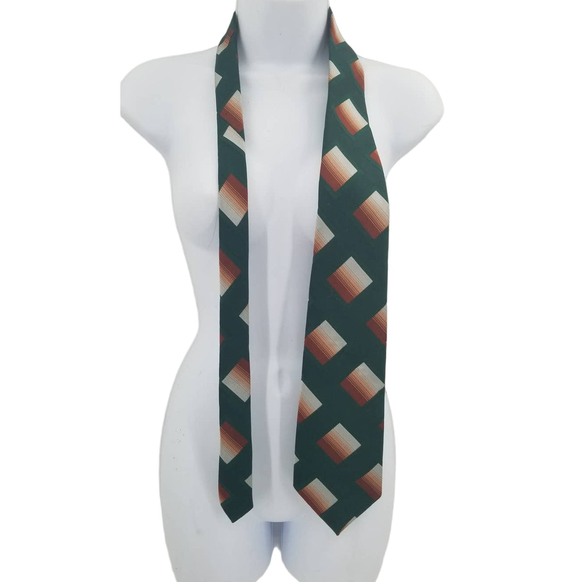 Santavelli Wembley Mens wide Vintage Neck Tie Green Brown Ombre Squares 54"