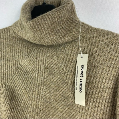 Sweet Romeo Sweater Large Heather Latte NEW Abstract Rib Turtleneck Hi Low Tunic