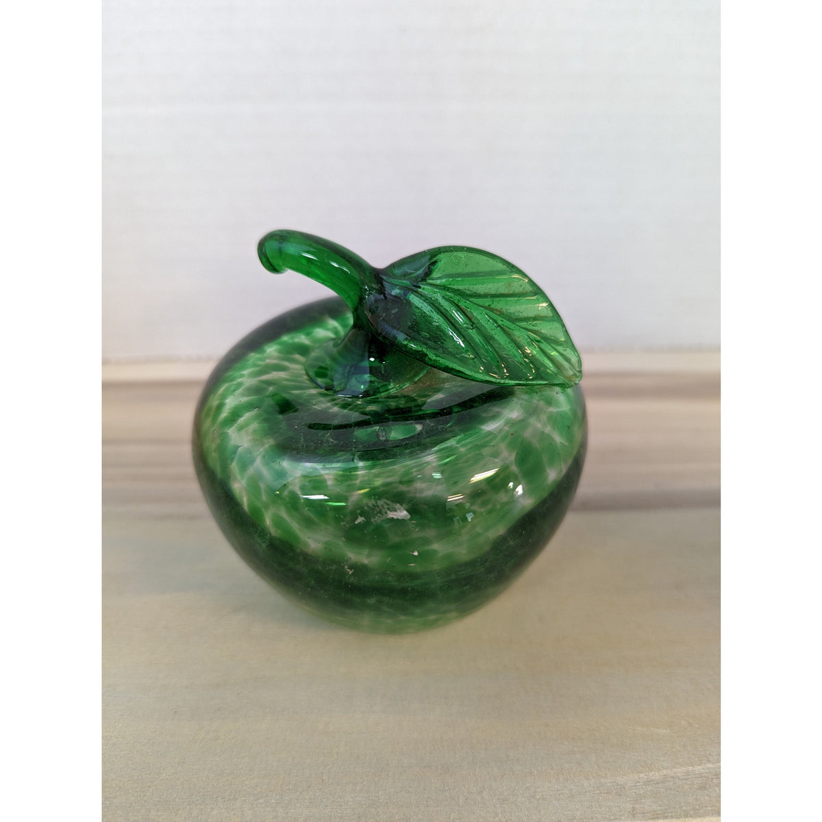 Green glass speckled apple paperweight handblown heavy office teacher school
