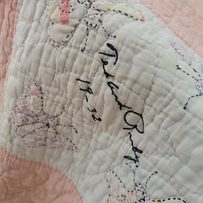 Handmade Pink White Quilt Full Queen Butterfly Stitched Names Community 80x66