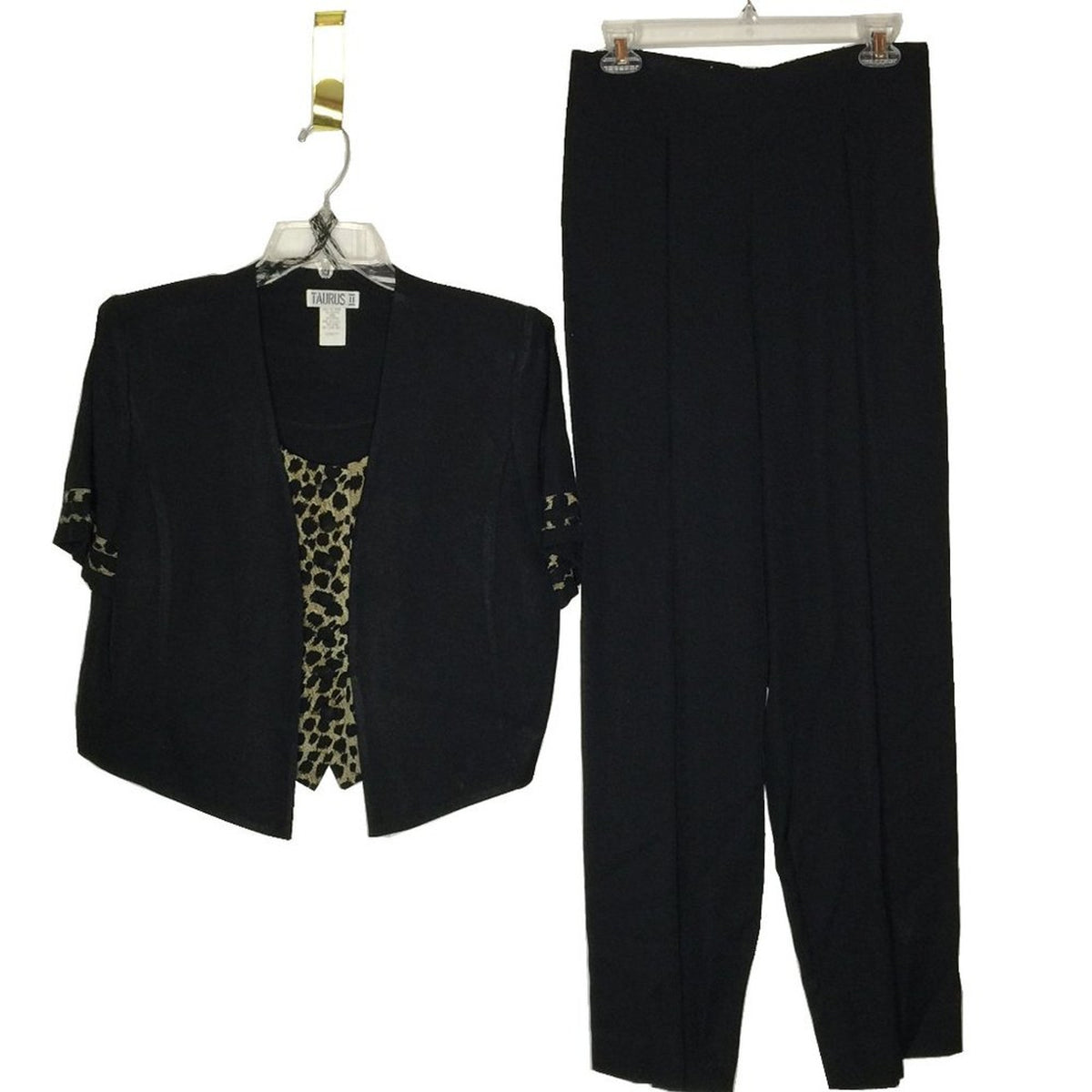 Taurus vintage 2 Pc Set Short Sleeve Leopard Top Suit Straight pleated Pant 12 P