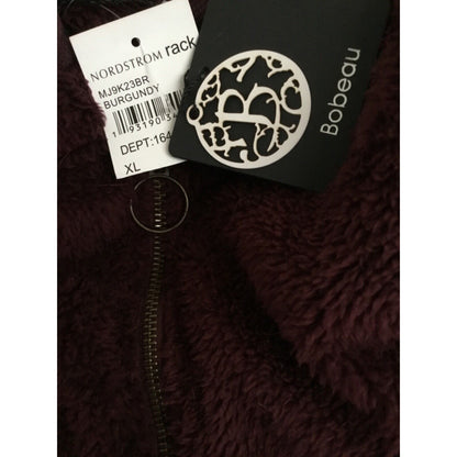 Bobeau extra large zip up fuzzy burgundy sweater hoodie drawstring NEW XL Plush