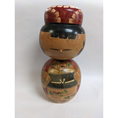 Japanese Hand Painted Kokeshi Doll Pair Set Wooden Large Peg Bobble Head Figure
