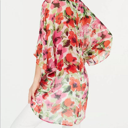 INC International Concepts Painterly Floral Kimono Beach Coverup Wrap One Size