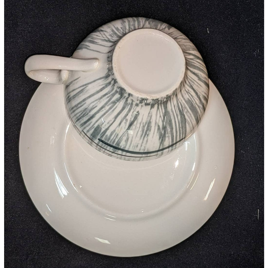 Stetson Vintage Set of 2 Tea Cups and Saucers Midcentury Minimalist Gray Red