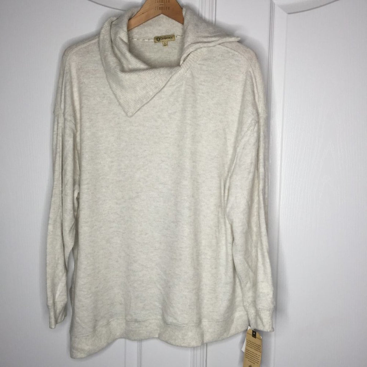 Democracy Pullover Sweater Asymmetrical Collar Long Sleeve Oatmeal Size Medium