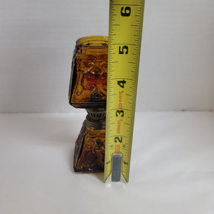 Vintage Miniature Oil Lamp  with globe 5" tall painted Amber Mini Hurricane
