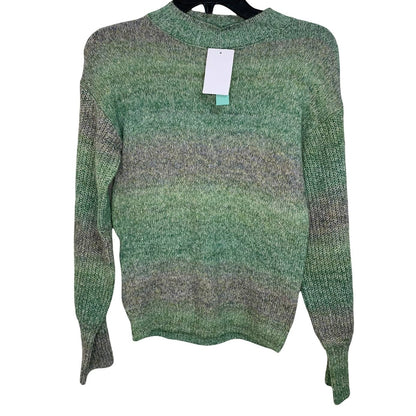 Abound Pullover Sweater Small Green/Gray Stripes NEW Marled Knit Crew Dolman