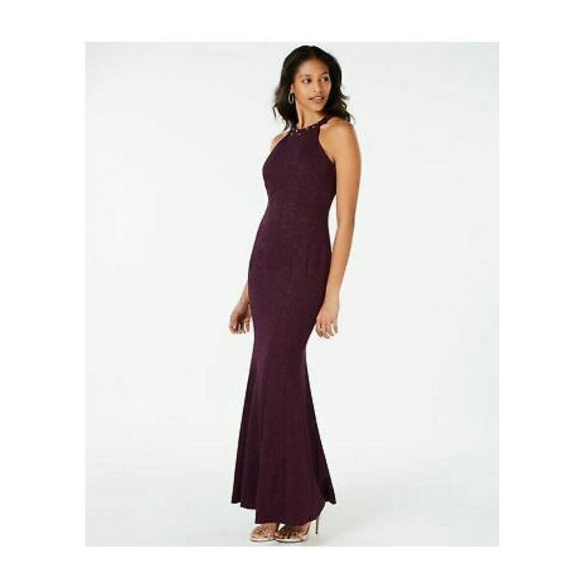 NW Nightway Women's Size 10 Mulberry Glitter-Knit Embellished Evening Gown $130