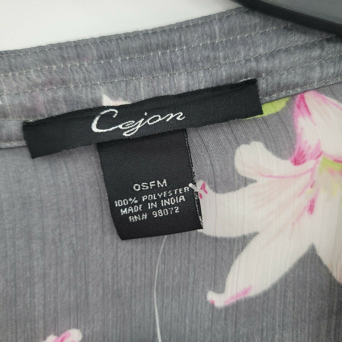 Cejon Floral Print Kimono Sleeve Cover-Up Tie at waist Gray One Size