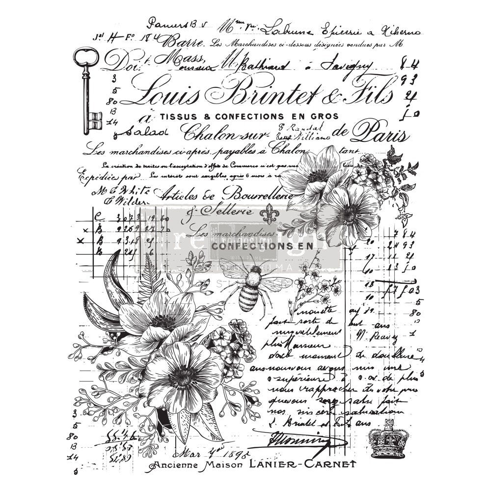 Re Design by Prima Transfer Sticker Lovely Ledger 24x31" Flower Insect Sketch