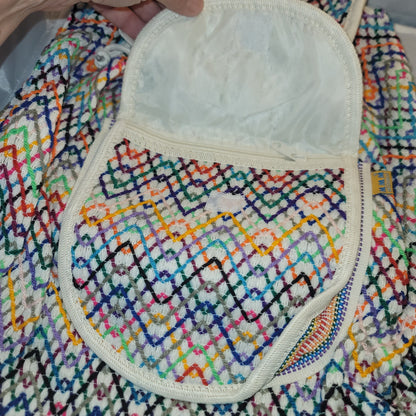 Mexican bohemian backpack Rainbow Cinch top flap zipper compartment Fabric NEW