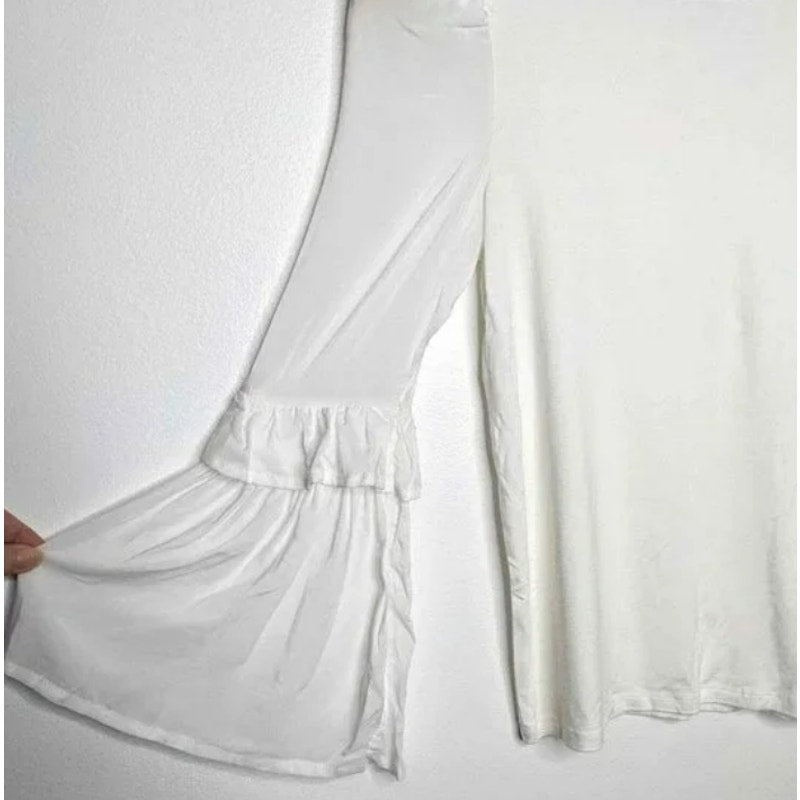 Habitual Long Flare Bell Ruffle Sleeve Pullover Top Size 12 Ivory NWT Boho
