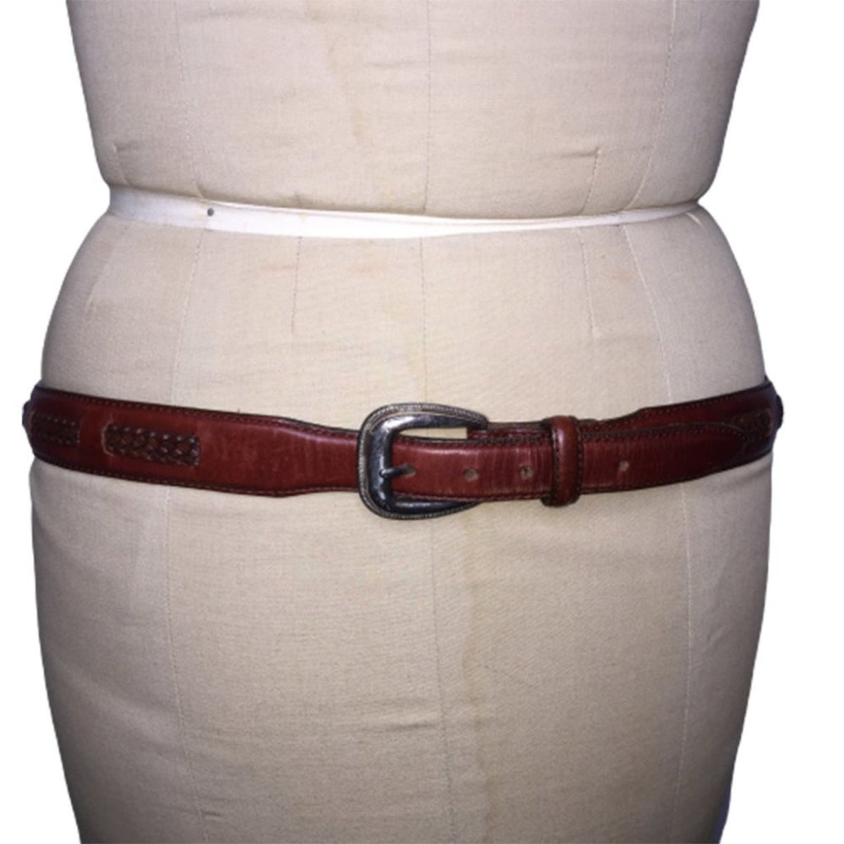 Brighton Leather Basket weave Belt Silver Buckle chestnut cherry