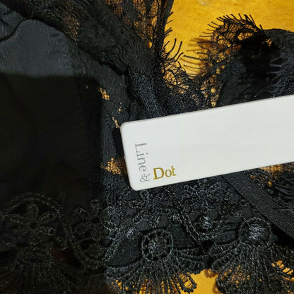 Dollskill Line & Dot Francoise Triangle Bralette Bra Crochet Lace Black Large