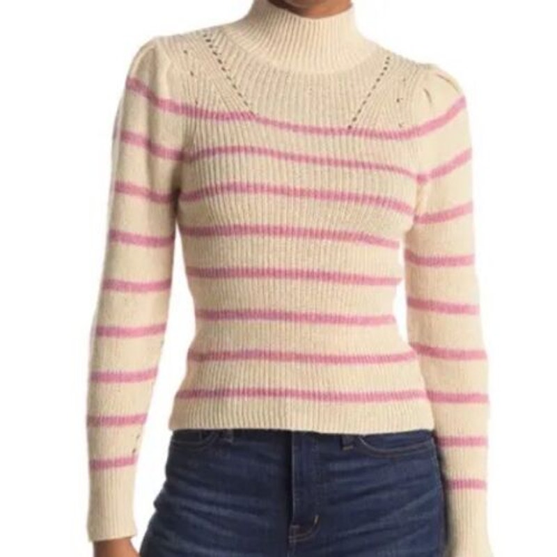 Lush sweater Size small pink oatmeal cream stripe NEW mock neck long sleeve SOFT