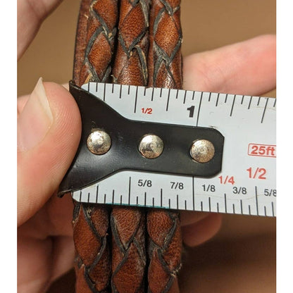 Vintage Three Strand Braided Genuine Leather Belt Solid Brass Buckle size 34"