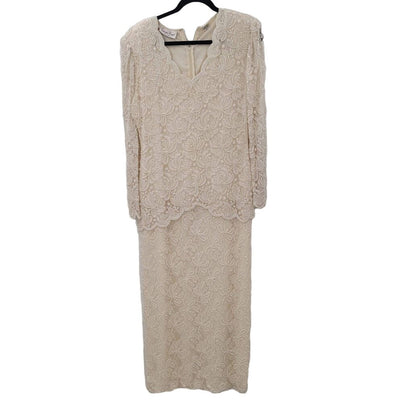 Lawrence Kazar N.Y. beaded Gown Mother in Law Wedding Dress Large Vintage Cream