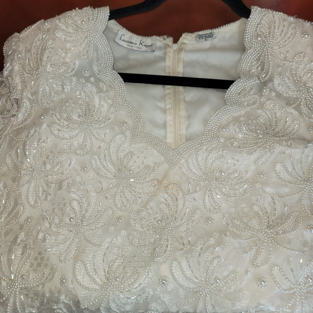 Lawrence Kazar N.Y. beaded Gown Mother in Law Wedding Dress Large Vintage Cream