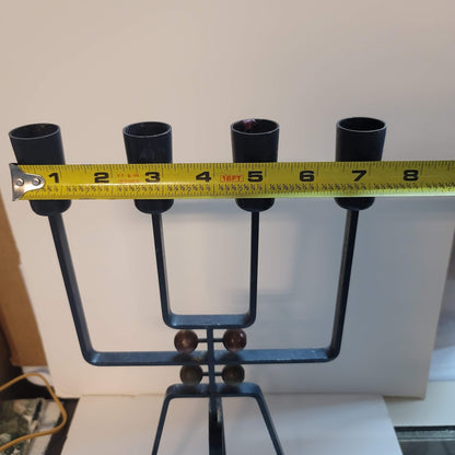 Vintage Brutalist Candelabra Finnish Style Blackened Metal 4-Arm Candle Holder