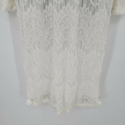 Love by Design Long Sleeve Lace Lined Midi Dress Back Zip White Medium