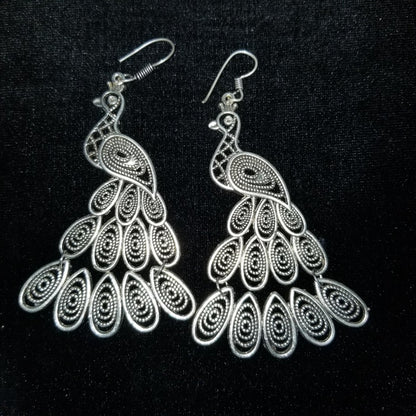 Silvertone Reticulated Peacock Birds Earrings pierced NEW Loop Hooks