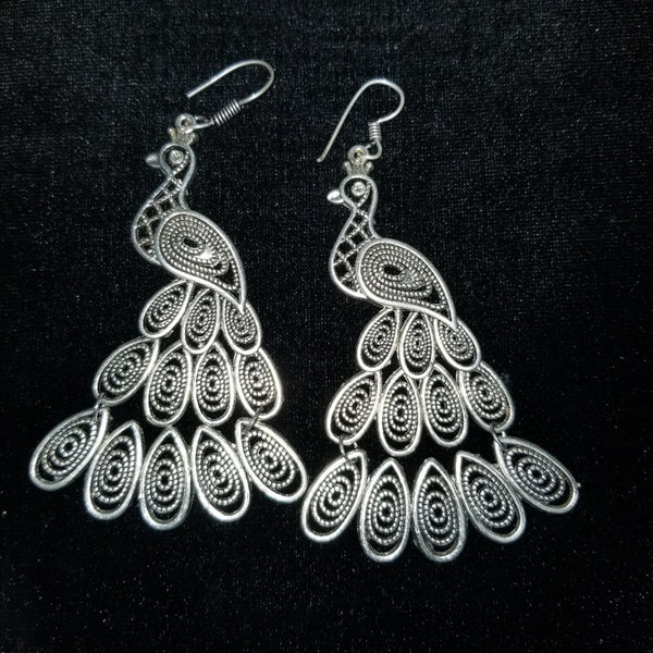 Silvertone Reticulated Peacock Birds Earrings pierced NEW Loop Hooks