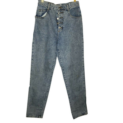 Steel VINTAGE Skinny Cropped Jeans High Rise Light Wash Blue Acid Wash MOM 13