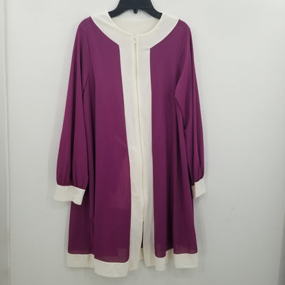 Mary Barron VINtage 3 Piece Pajama Lounge Set Pants Top Robe Purple Cream MEDIUM