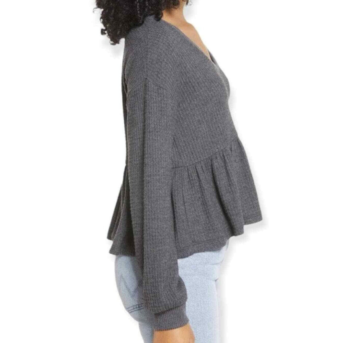 BP Babydoll Lightweight Sweater Top Medium Grey Pewter NWT Soft Thermal Knit
