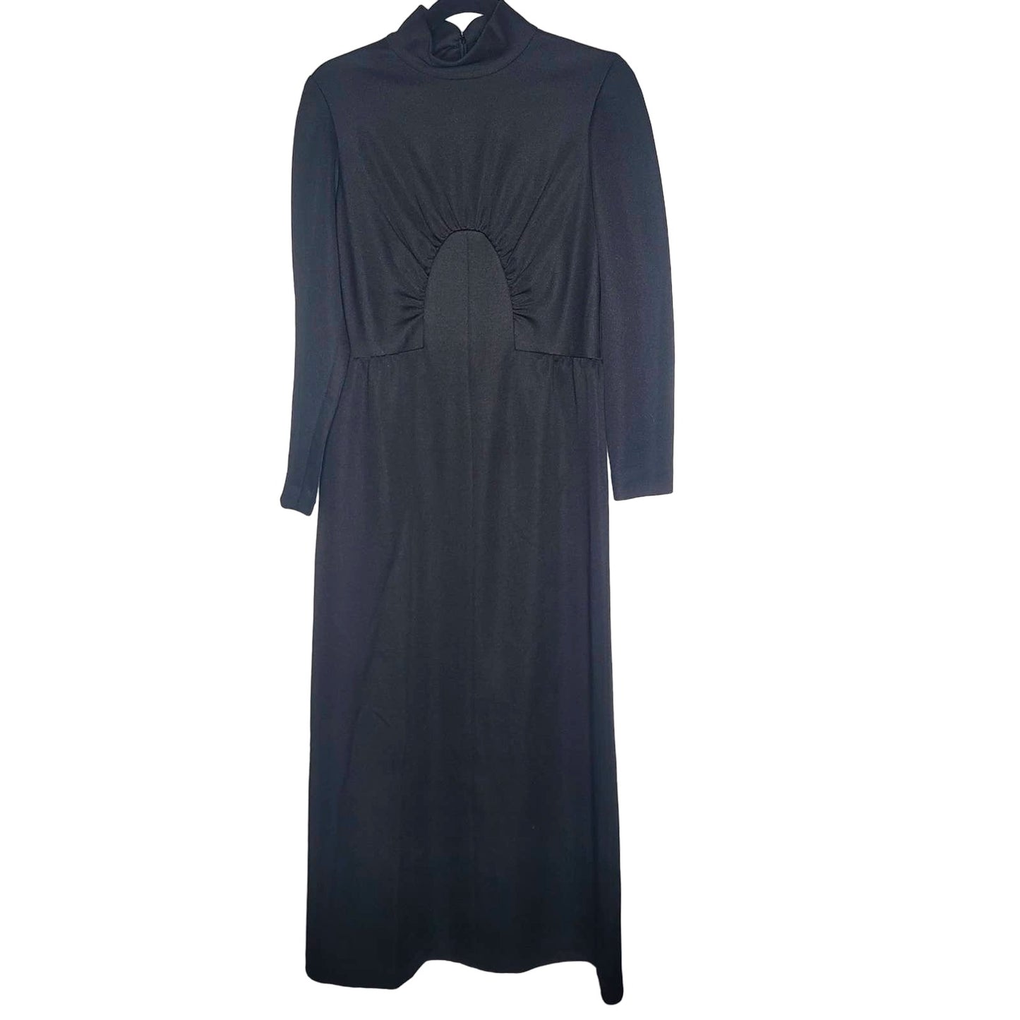 Alison Ayres Original Vintage Black Maxi Polyester Long Sleeve Modesty 1970s