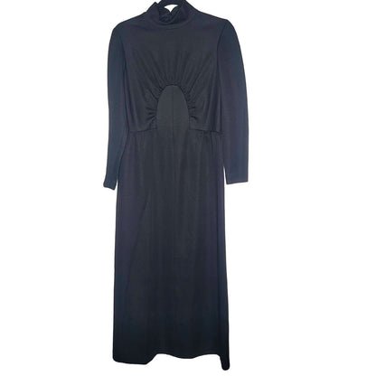 Alison Ayres Original Vintage Black Maxi Polyester Long Sleeve Modesty 1970s