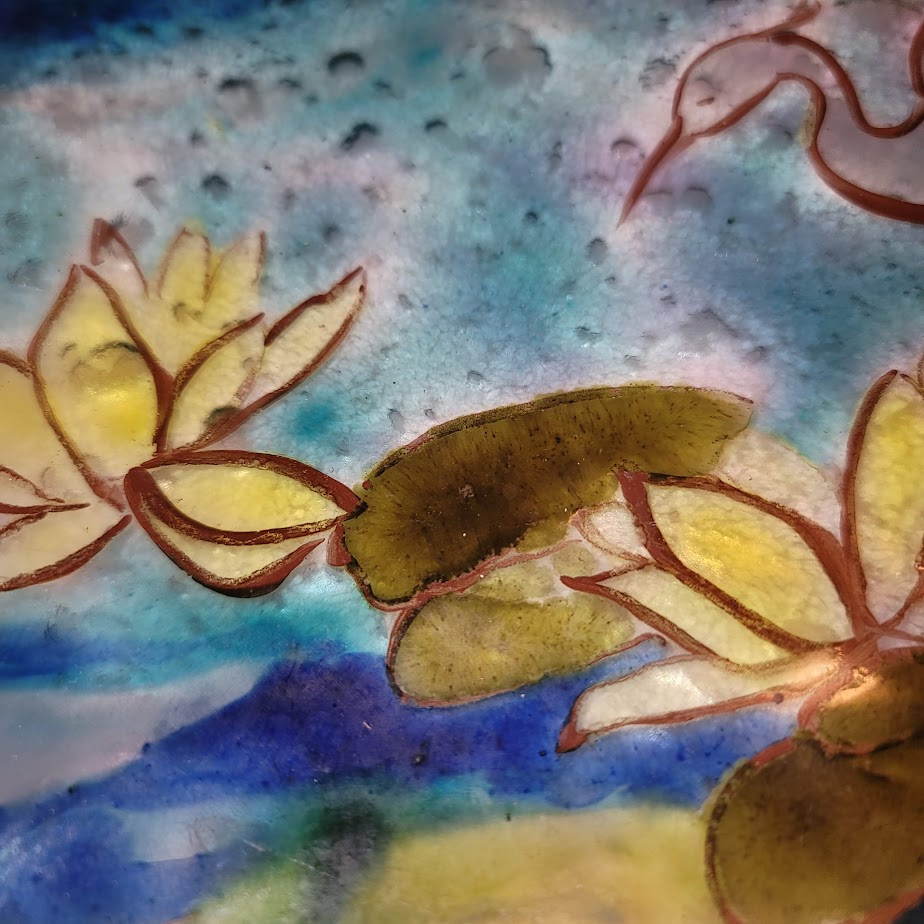 Handmade Art Glass Beach Heron Lily Pads Flamingo Fused Bubbles One of a kind