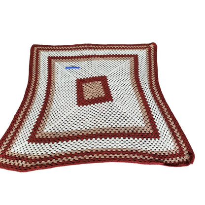 Afghan Handmade Square 54 x 54 Brown Tan White NEEDS REPAIR