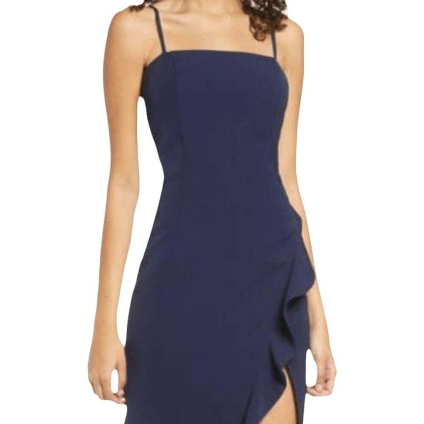 Bardot Carmelle Ruffle Side Slit Sleeveless Cocktail Dress Size 6 Navy Blue NWT