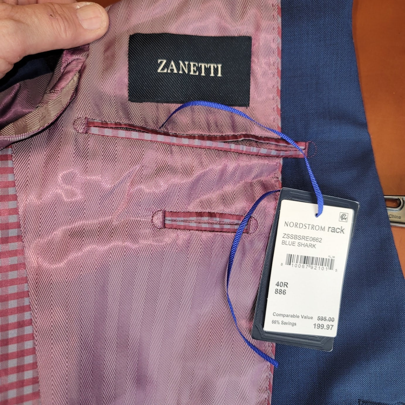 Zanetti Suit Jacket Size 40 Regular Porto Model Wool Blend NEW Blue Coat