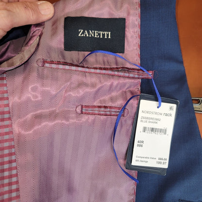 Zanetti Suit Jacket Size 40 Regular Porto Model Wool Blend NEW Blue Coat