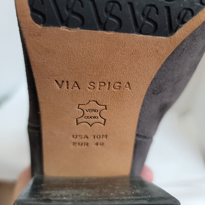 Via Spiga Tall Dark Gray boots Size 10 desi Block Heel Concrete Pull Up Suede