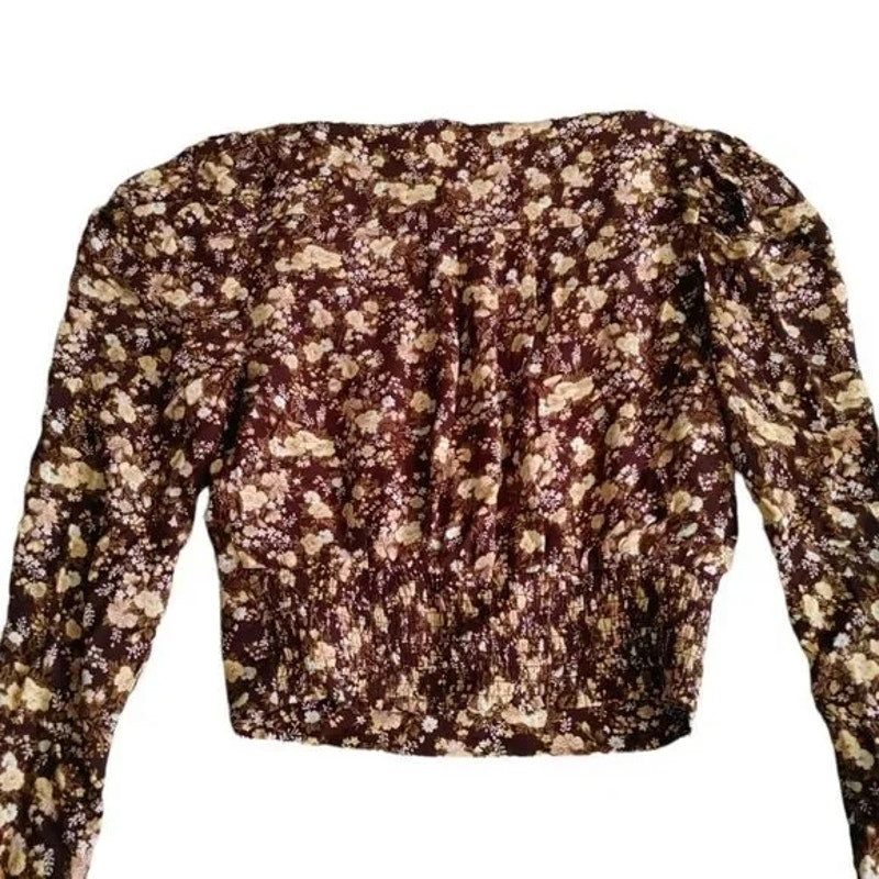 AFRM Fall Bouquet Floral Size Small/Petite SP NEW Wrap Front V-Neck Puff Sleeve