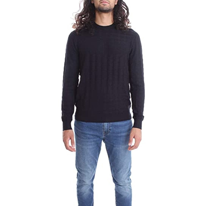 Emporio Armani Jacquard Crew Neck Pullover Jumper Sweater Black Large NEW $225