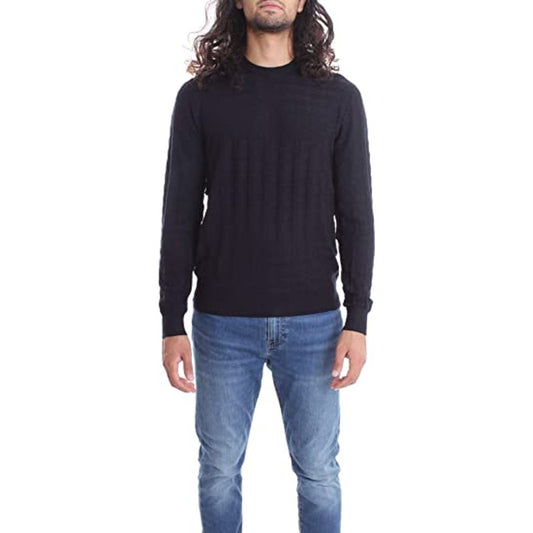 Emporio Armani Jacquard Crew Neck Pullover Jumper Sweater Black Large NEW $225