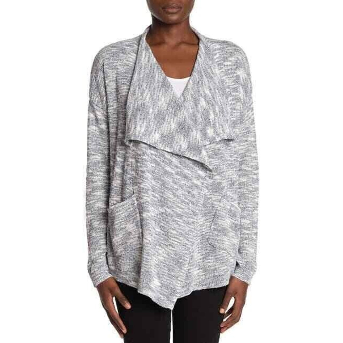 ADY P Space Dye Draped Open Cardigan Sz XL/Extra Large Black & White Marl NWT